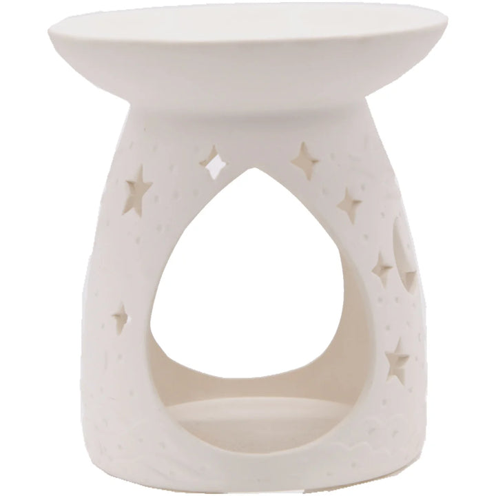 White ceramic wax warmer with delicate stars design. 