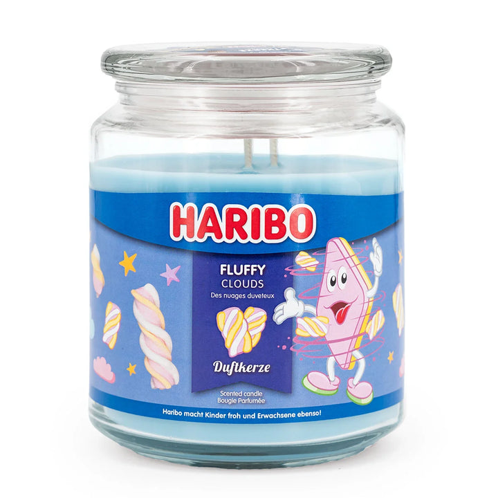 HARIBO Fluffy Clouds scented candle – blue jar candle with HARIBO Candy figure