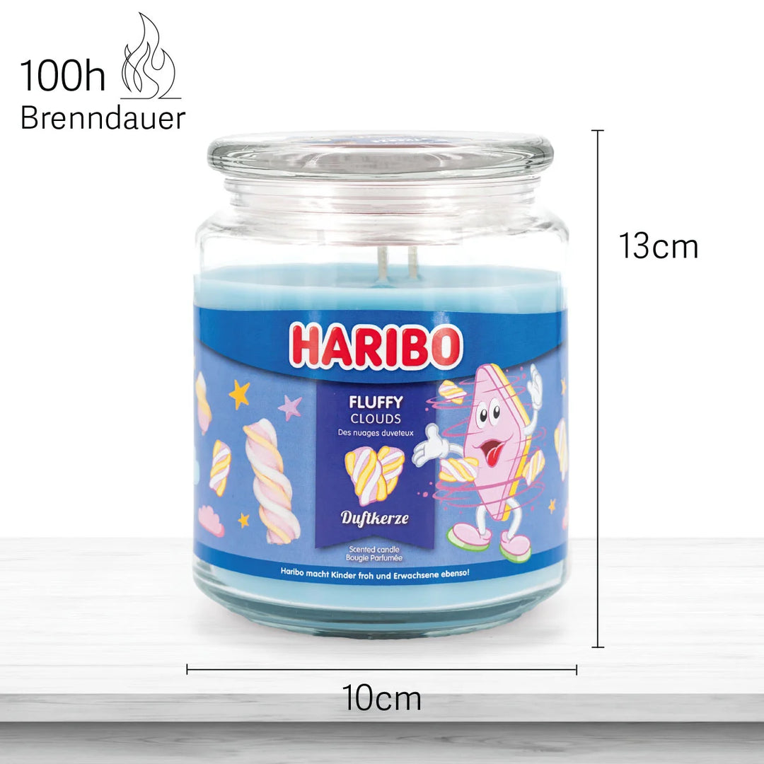 HARIBO Fluffy Clouds scented candle – blue jar candle with HARIBO Candy figure