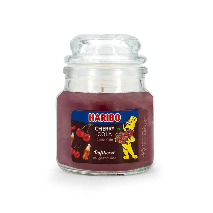 HARIBO Lemon Fruits scented candle set – gift box with three scented candles: Cherry Cola, Lemon Fruits, and Strawberry Happiness, featuring fruity fragrances and the cheerful HARIBO bear design.