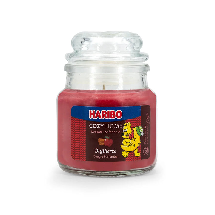 HARIBO Winterland scented candle set – gift box with three scented candles: Winter Cherry, Fluffy Clouds, and Vanilla Whipped Cream, featuring festive packaging and the classic HARIBO bear design