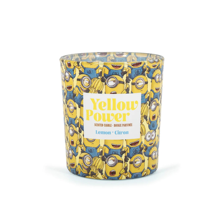 Scented Candle Minions Yellow Power  in glass jar with cotton wick and yellow wax