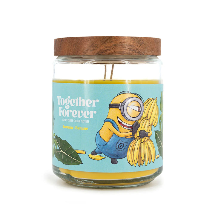 Scented Candle Minions Together Forever in glass jar with two cotton wicks and yellow wax