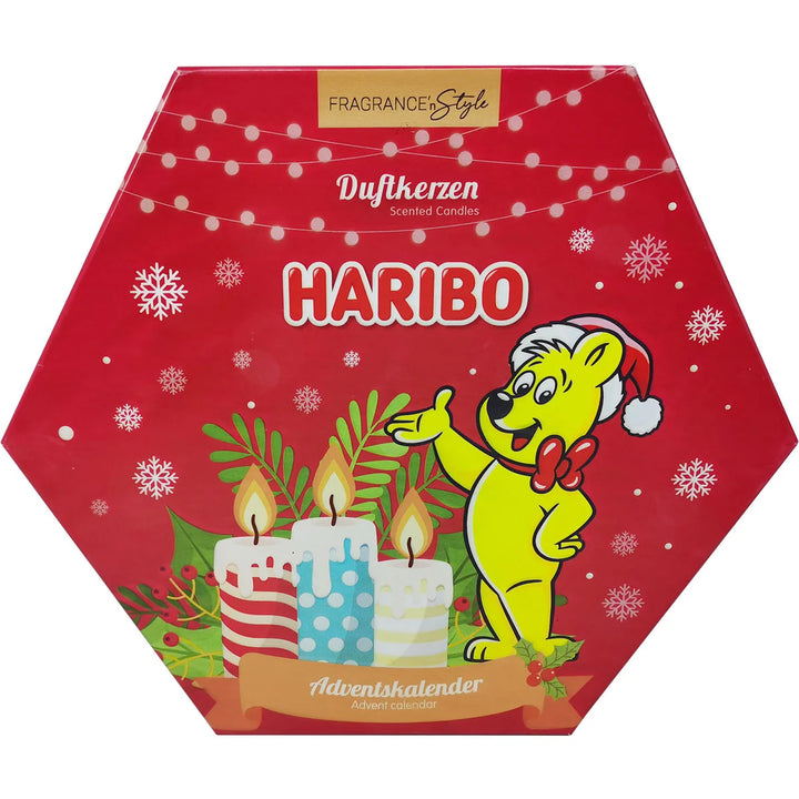 HARIBO Advent Calendar with scented candles – Christmas countdown calendar featuring various candle fragrances, festive packaging, and the iconic HARIBO bear design